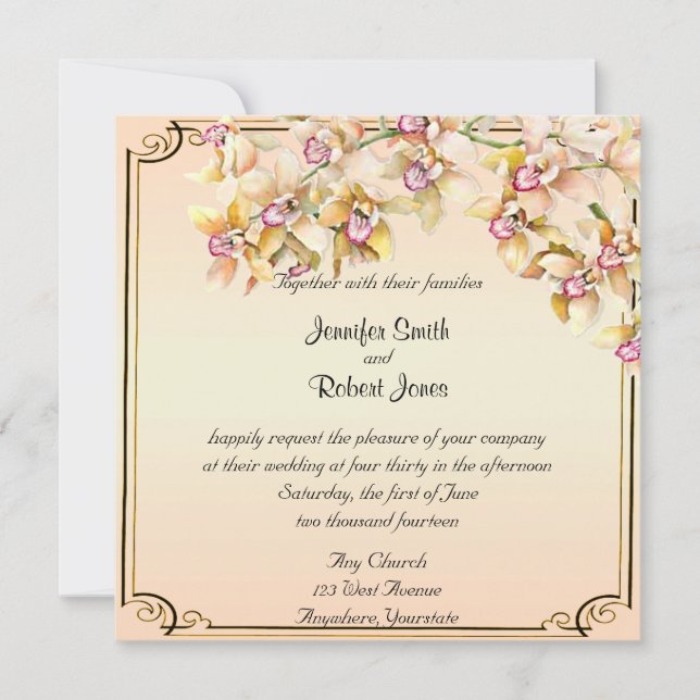 Convites Peach Orchid Watercolor Posh Wedh Invitation (Frente)