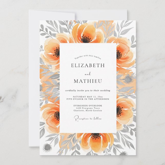 Convites Peach Picturesque Botanical Wedding (Frente)