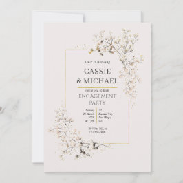 Convites Peach Pink Wildflower and Gold Engagement Party 