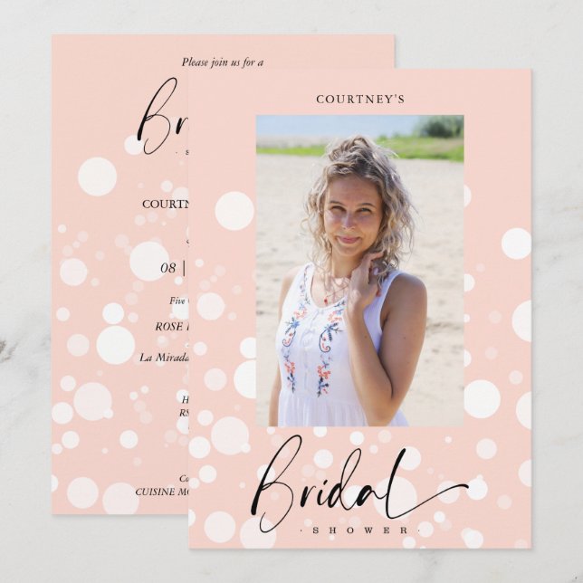Convites Peach Polka Dot Custom Photo Bridal Shower (Frente/Verso)