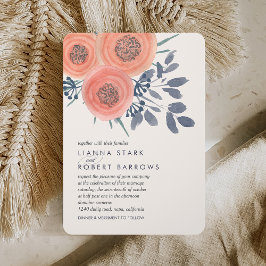 Convites Peach Poppies Moderno Casamento Floral