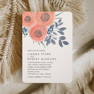Convites Peach Poppies Moderno Casamento Floral