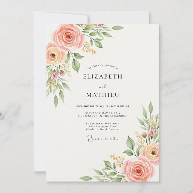 Convites Peach Pristine Spring Wedding (Frente)