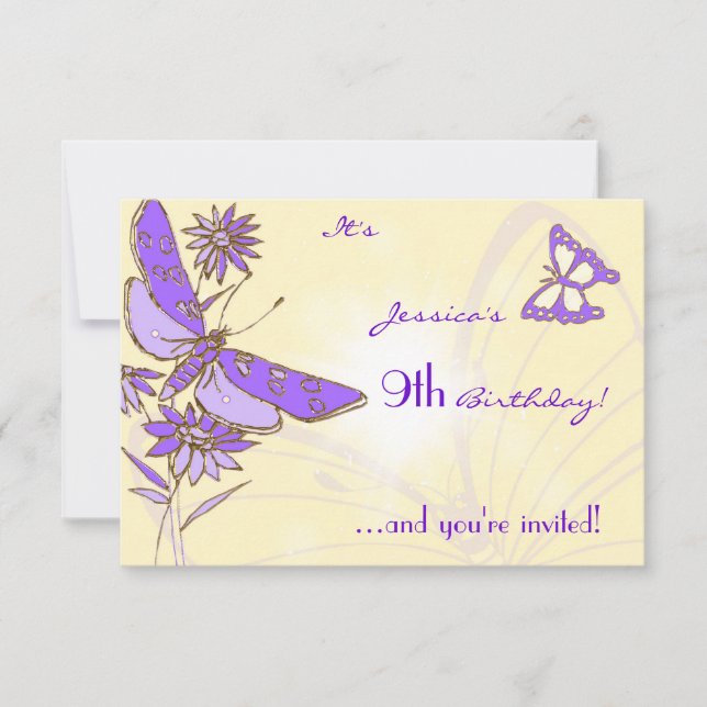Convites Peach Purple Butterfly Invitation Card (Frente)