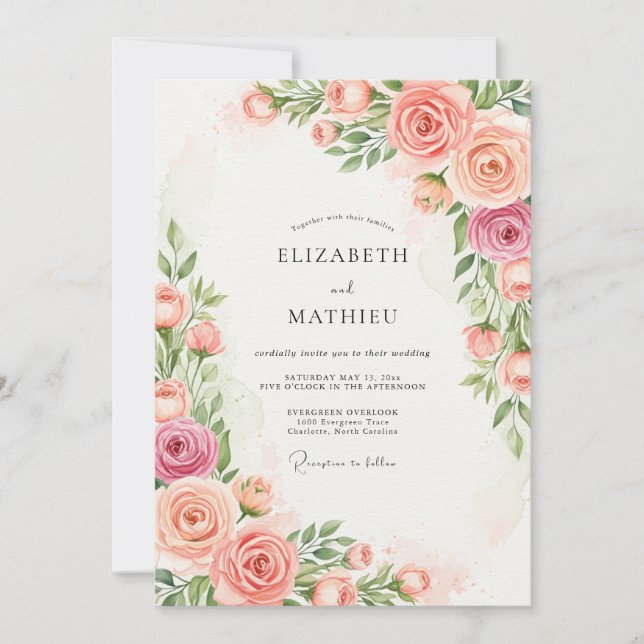 Convites Peach Resplendent Spring Wedding (Frente)