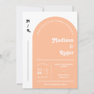 Convites Peach Retro Arch Photo QR Code RSVP Groovy