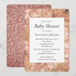 Convites Peach Rosa Glitter Giraffe Impressão