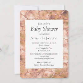 Convites Peach Rosa Glitter Giraffe Impressão