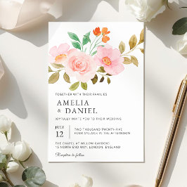 Convites Peach Rose Floral Wedding Invitation