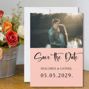 Convites Peach Script Photo Minimalist Salvar data
