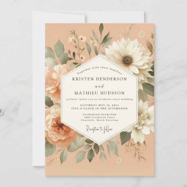 Convites Peach Serene Flora Wedding (Frente)