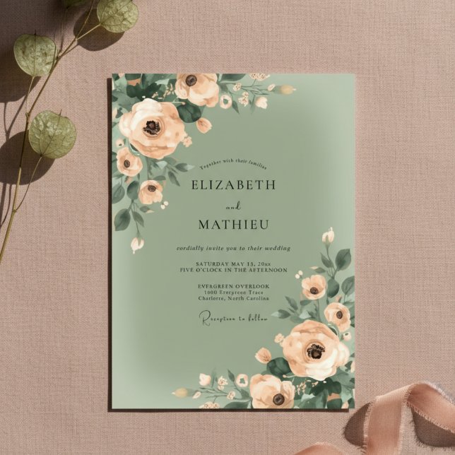 Convites Peach Soft Bloom Wedding (Criador carregado)