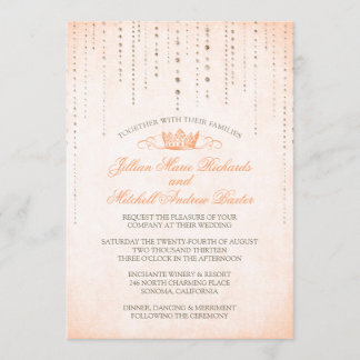 Convites Peach Sparkles & Crown Fairytale Wedes