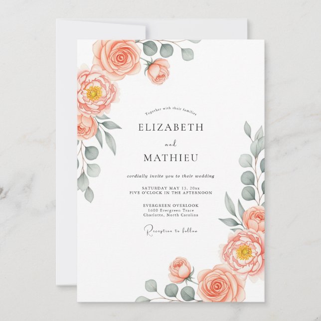 Convites Peach Stately Spring Wedding (Frente)
