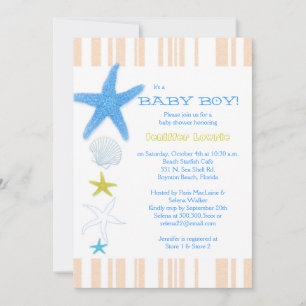 Convites Peach Stripes Chá de fraldas Blue Beach Baby Boy