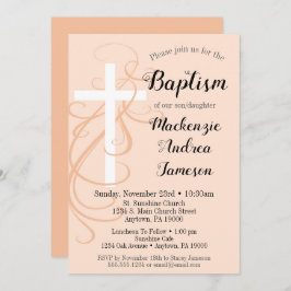 Convites Peach Swirl Cross Baptism
