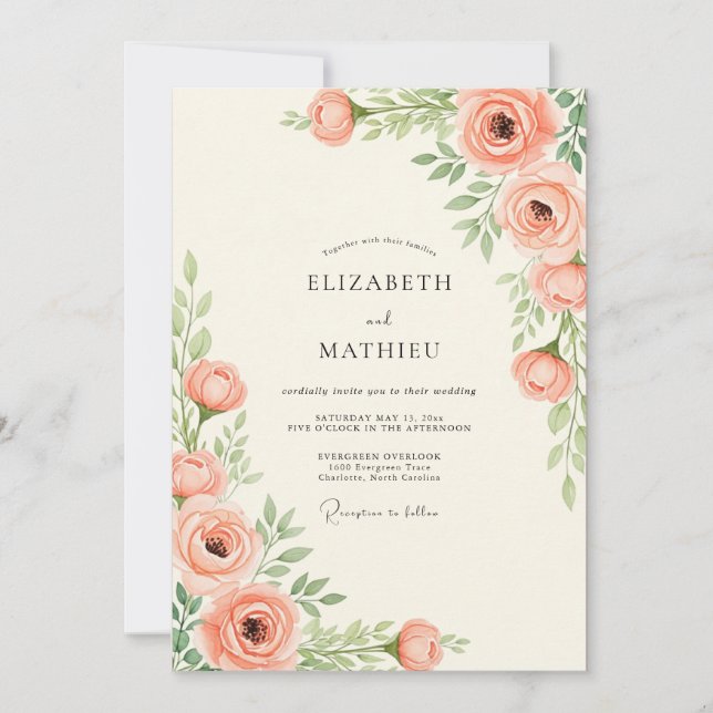 Convites Peach Tranquil Spring Wedding (Frente)