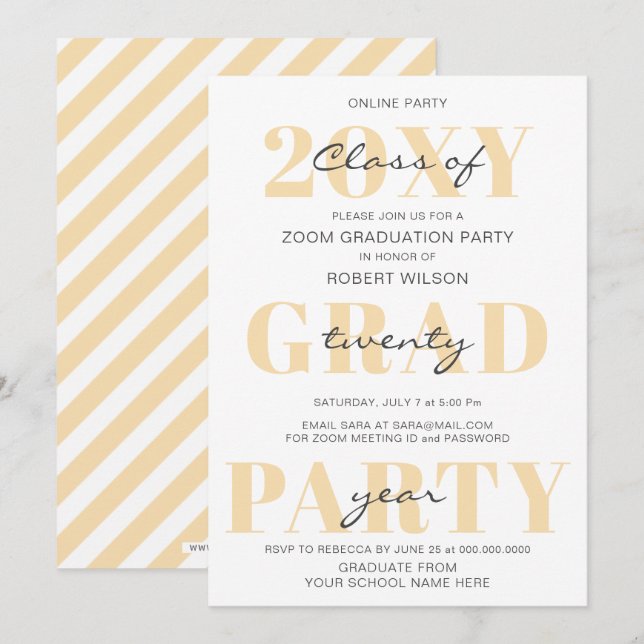 Convites Peach Typografia Moderna Festa de formatura Online (Frente/Verso)