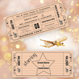 Convites Peach Vintage Modern Typografia Ticket Weding