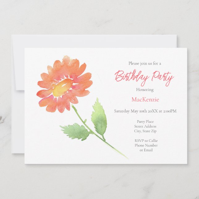 Convites Peach Watercolor Daisy (Frente)