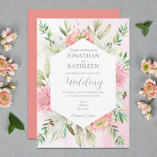 Convites Peach Watercolor Floral Wedding Invitation