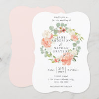 Peach Watercolor Floral Wreath Invitation
