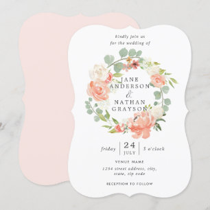 Convites Peach Watercolor Floral Wreath Invitation