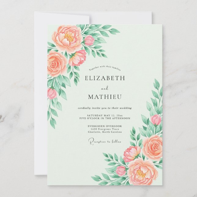 Convites Peach Whimsical Spring Wedding (Frente)