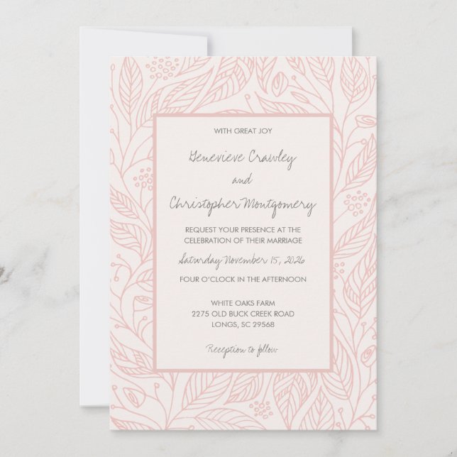 Convites Peach Whimsy Desenhou Casamento Foliar (Frente)