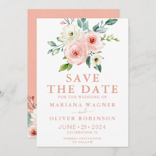 Convites Peach White Watercolor Floral Salvar Data