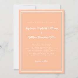 Convites Peach White Wedding Simple Minimalist Modern Chic