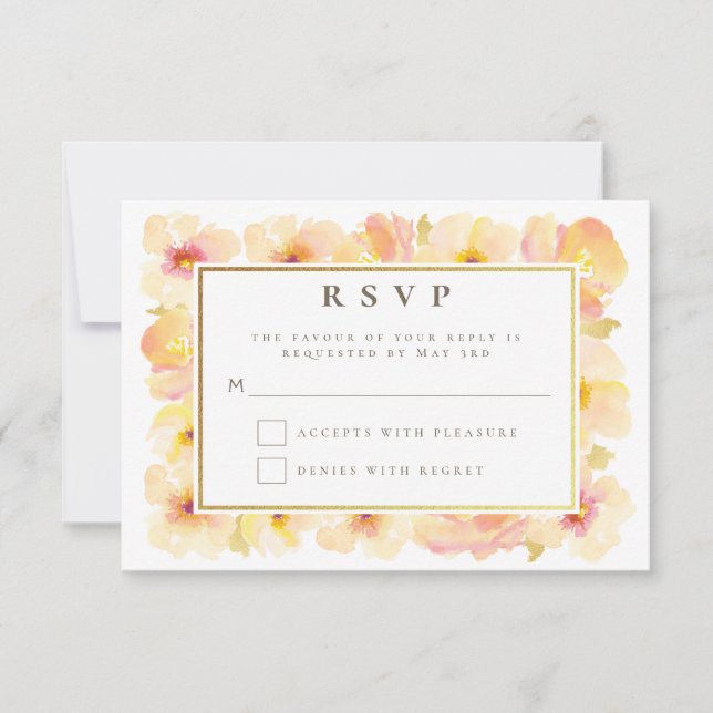 Convites Peaches Cream Gold Frame Casamento RSVP (Frente)