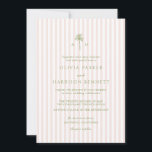 Convites Peachy Pink Sage Stripe Palm Tree Wedding<br><div class="desc">Peachy Pink & Sage Striped Palm Tree Tropical Wedding Invitation — a fresh, romantic design for stylish tropical weddings. The peachy pink stripe and sage green palm motif reflect Palm Beach Preppy, Coastal Garden, and Modern Resort aesthetics. Perfect for the bride who loves relaxed elegance with a soft color palette....</div>