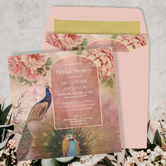 Convites Peacock Arch Blush Pink Peony Flower Chá de panela (Criador carregado)