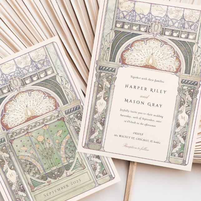 Convites Peacock Art Nouveau Wedding (Criador carregado)