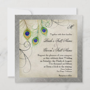 Convites Peacock Feather Casamento tema damasco Stationery
