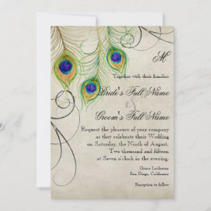 Convites Peacock Feather Casamento tema damasco Stationery