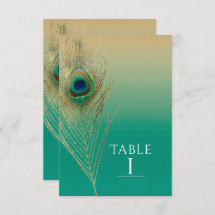 Convites Peacock Feather Sand and Teal Boho Table Number
