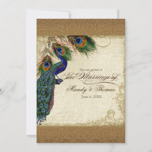 Convites Peacock & Feathers Vintage Dourado
