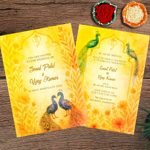 Convites Peacock Floral Indian Hindu Wedcolor