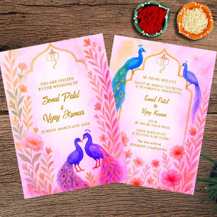Convites Peacock Floral Indian Hindu Wedcolor
