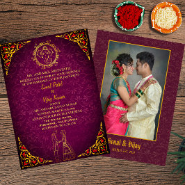 Convites Peacock, Ouro de Imagem do Casal de Casamento Hind