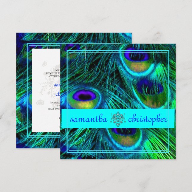 CONVITES PEACOCK PENTHTHER/AQUA/TURQUOISE VER DESCRIÇÃO (Frente/Verso)