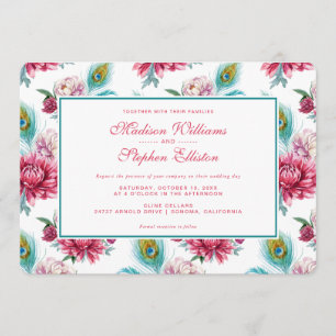 Convites Peacock & Red Floral - Casamento