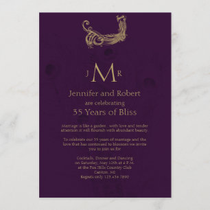 Convites Peacock Regency em Roxo Aniversário de Casamento