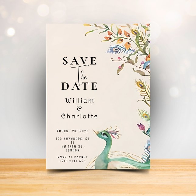 Convites Peacock Save the Date, Wedding Invitation (Criador carregado)