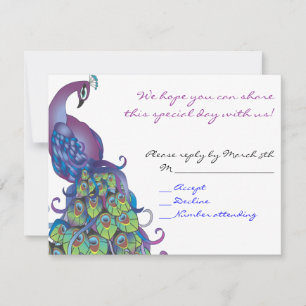 Convites Peacock Theme Bat Mitzvah Reply card Convidar Azul