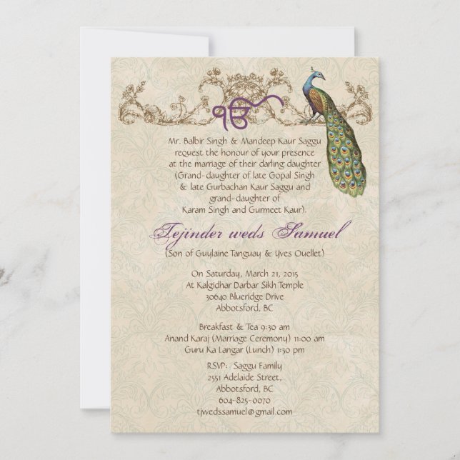 Convites Peacock Vintage (Frente)