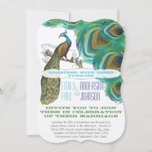 Convites Peacock Vintage 4 Feenas Morrem Casamento Cortado