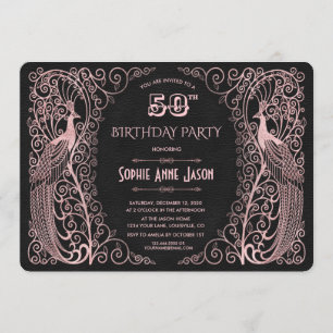 Convites Peacocks de Arte Dourada Rosa 50ª Festa de aniver